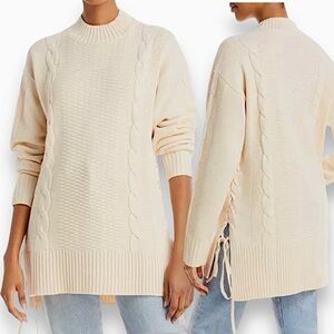 WAYF Dani Side Lace-Up Cable Woven Neutral Beige Sweater Top Women’s size XS
